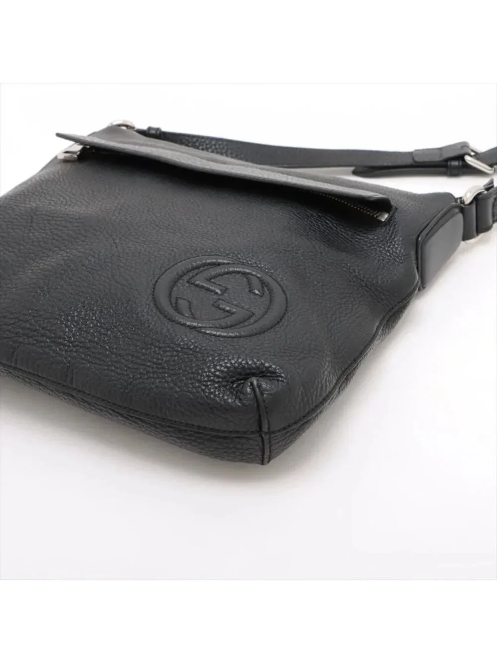 Gucci Interlocking Leather Shoulder Bag Crossbody Messenger Black
